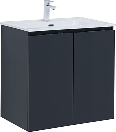 Aquanet Тумба с раковиной Алвита New 70 2 дверцы подвесная антрацит матовая – фотография-1